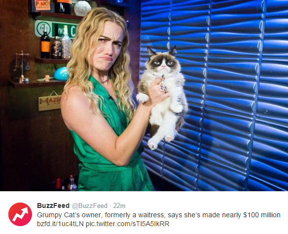 grumpy cat and owner