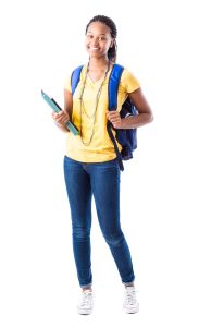 Full length portrait of African American high school girl