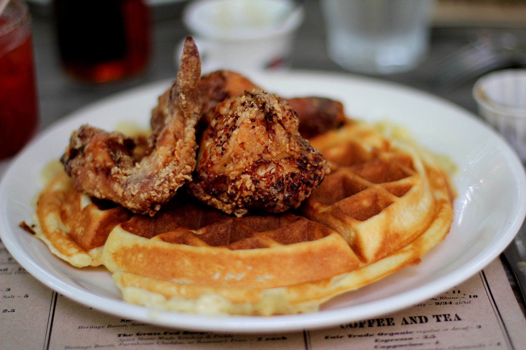 Plate of fired chicken and waffles