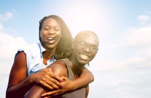 Black couple cheerful portrait