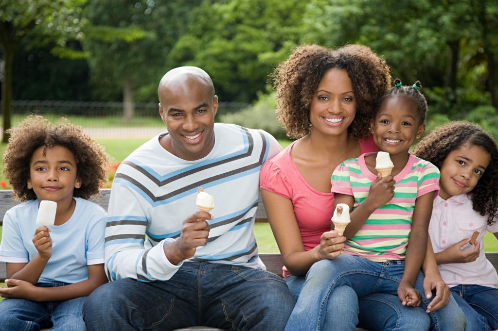 Family in park with ice creams