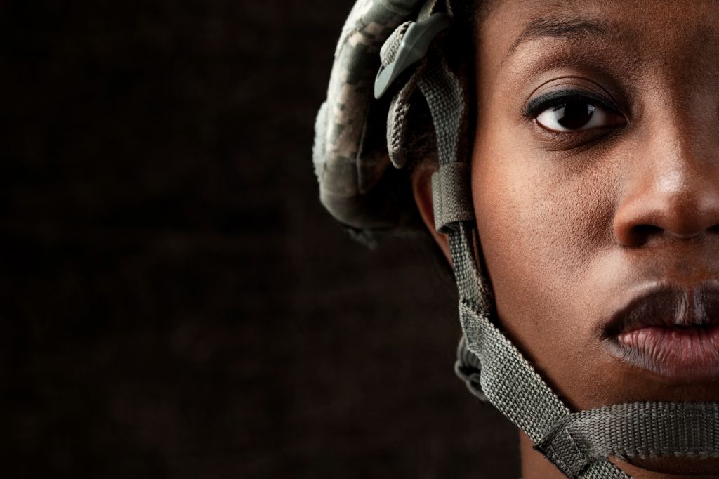 Female African American Soldier Series: Against Dark Brown Background
