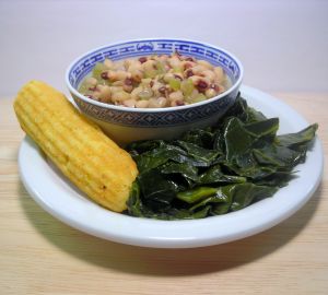 Black eyed Peas, Collard Greens, & Cornbread