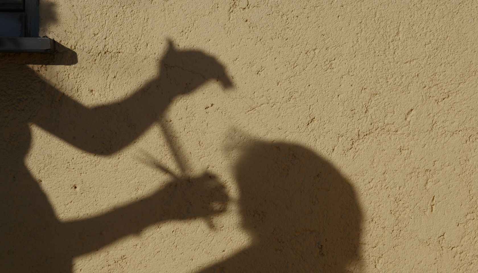 Shadow Of Barber Cutting Hair On Wall
