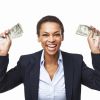 African American Businesswoman Holding Handful Of Money - Isolated