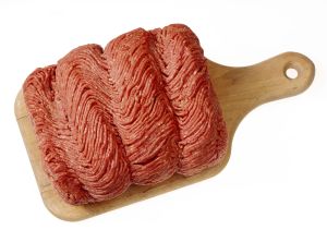 Raw ground beef on cutting board