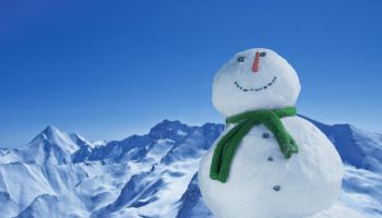 Smiling Snowman in Mountains near Ischgl, Austria