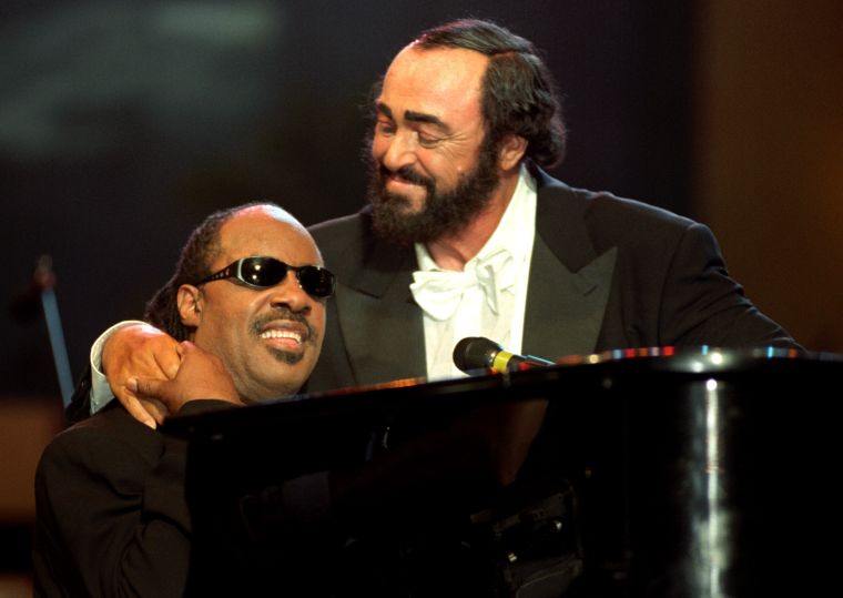 Luciano Pavarotti and Stevie Wonder