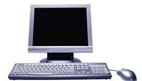 Computer monitor, keyboard, and mouse