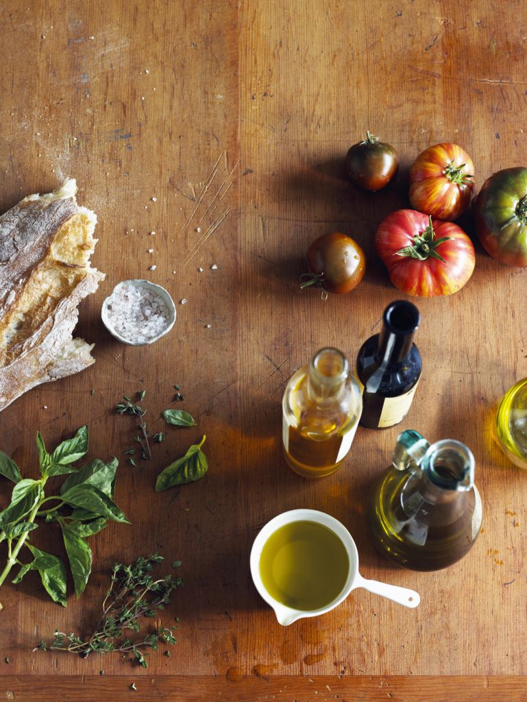 Italian cooking ingredients on a cutting board