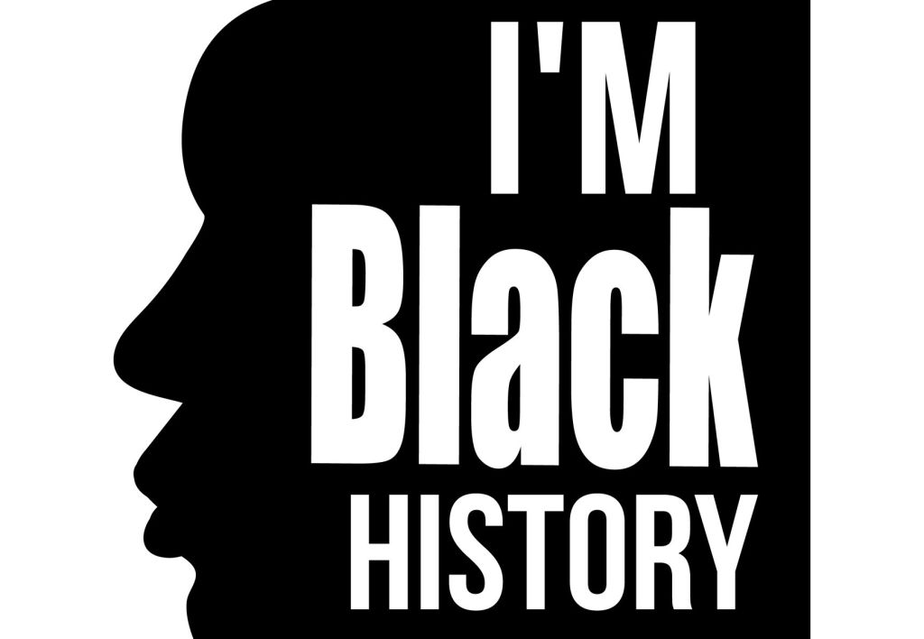 Concept human illustration of face with text I Am Black History for Black History Month