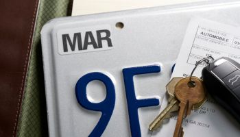 License plate registration for car with documents. DMV. USA
