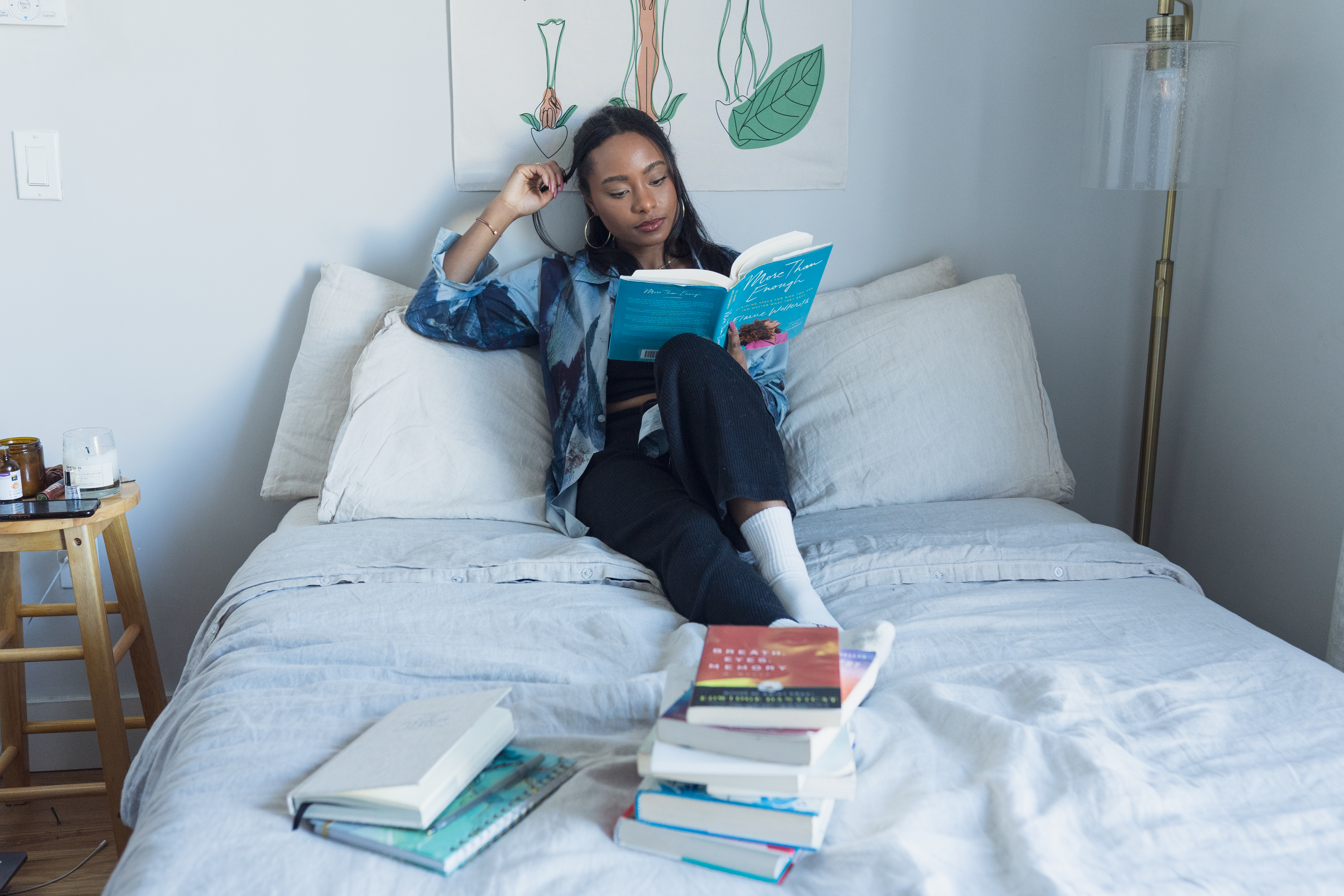 Woman reading in bed