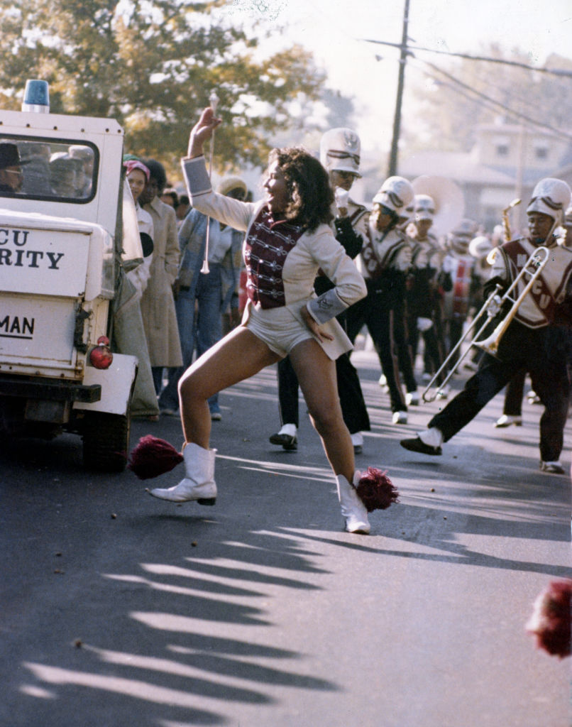 Marching band performing at street