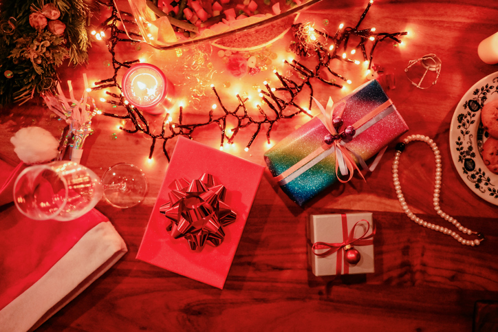 Christmas presents on a festive table