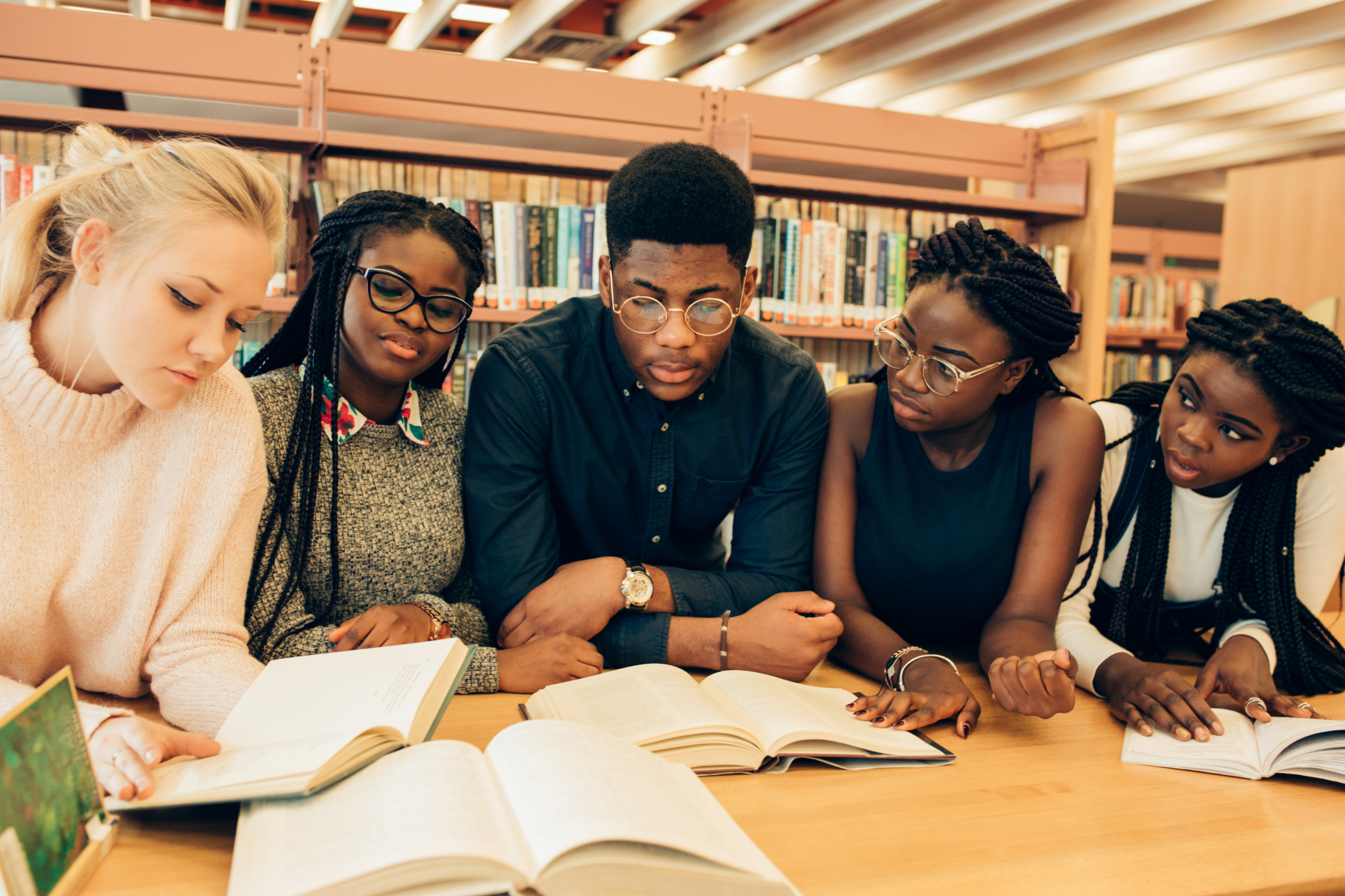 Students at the library