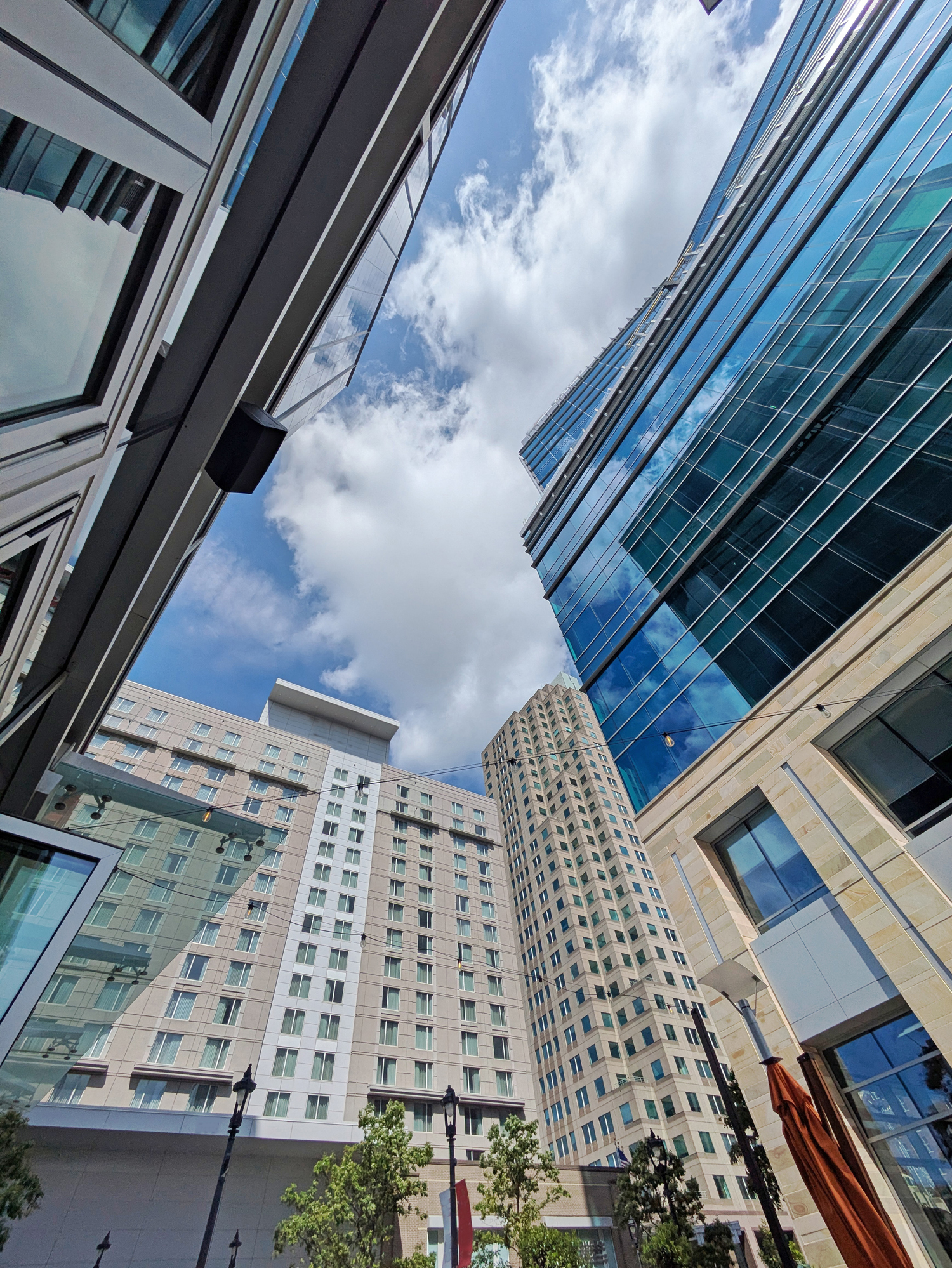 View of the modern skyline along Fayetteville Street in downtown Raleigh North Carolina