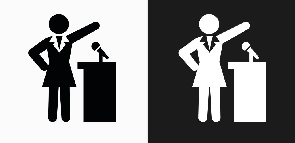 Public Speaking Icon on Black and White Vector Backgrounds