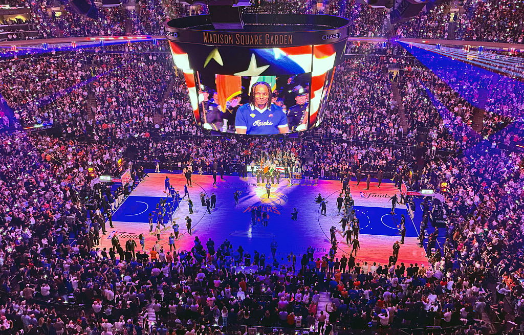 Overview of crowd at Madison Square Garden for NBA finals game 3