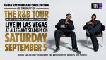Usher Raymond and Chris Brown seated in suits, promoting their R&B tour and a chance to win a trip to see them perform live in Las Vegas on September 5.